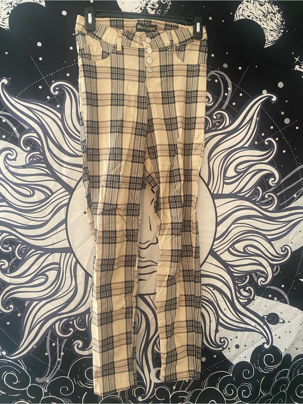 Cream & Black Plaid High Rise Skinny Fit Jeggings